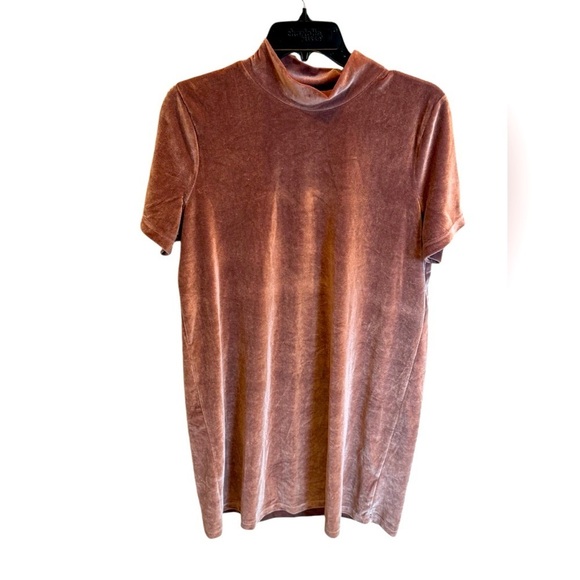 Madewell Velvet Mini Dress L Rose Pink Mock Neck Y2K Soft Girl Party Date Night - Picture 1 of 3
